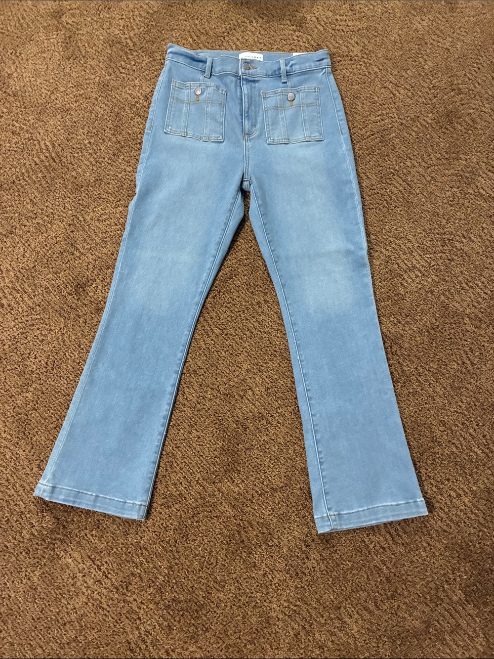LOFT Light Blue Flare Jeans with Front Patch Pockets